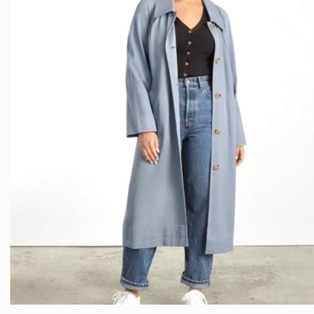Everlane Light Gray/Dusty Blue Longline Trench Coat